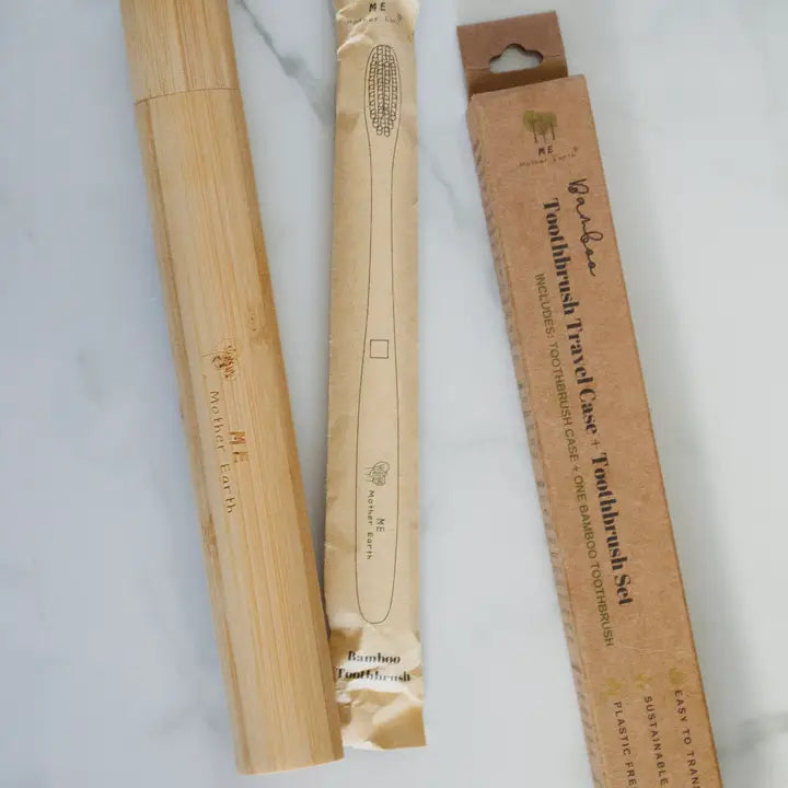 Bamboo Toothbrush + Travel Case Set
