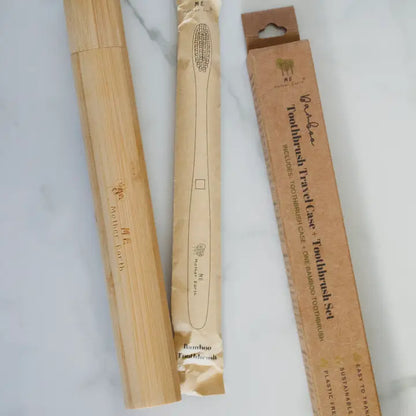 Bamboo Toothbrush + Travel Case Set