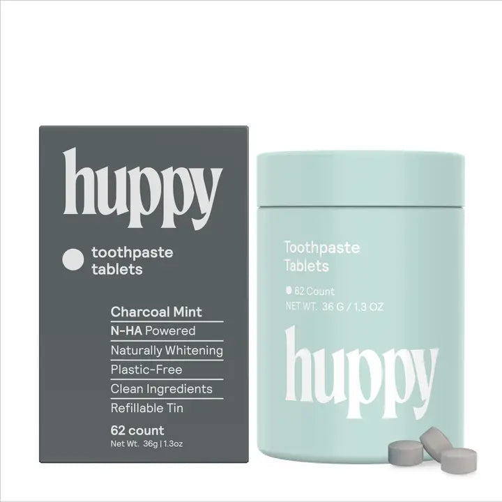 Huppy Toothpaste Tablets & Container - Charcoal Mint