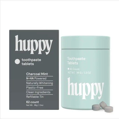 Huppy Toothpaste Tablets & Container - Charcoal Mint