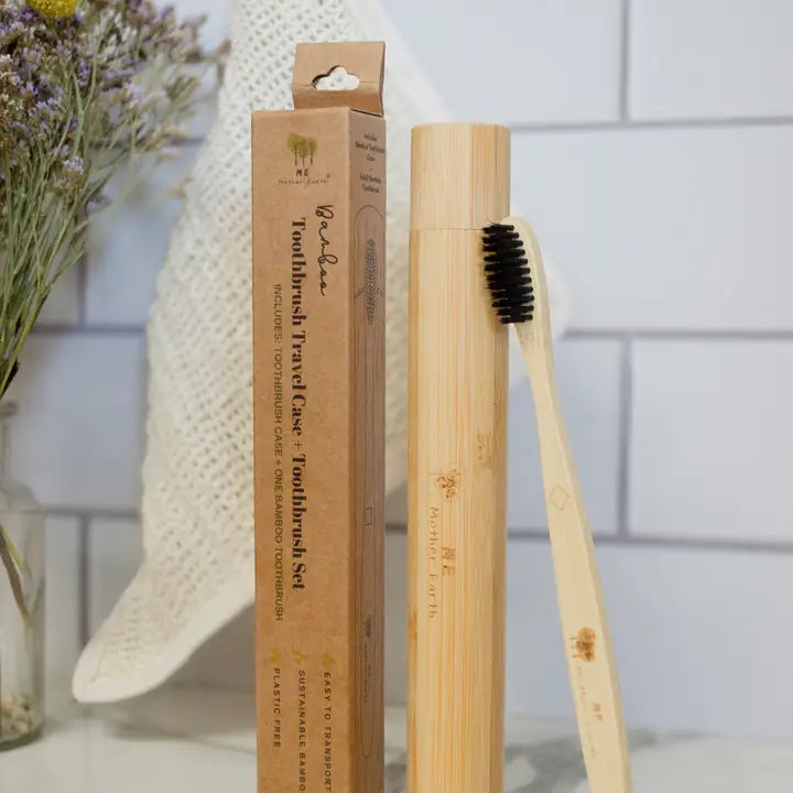 Bamboo Toothbrush + Travel Case Set