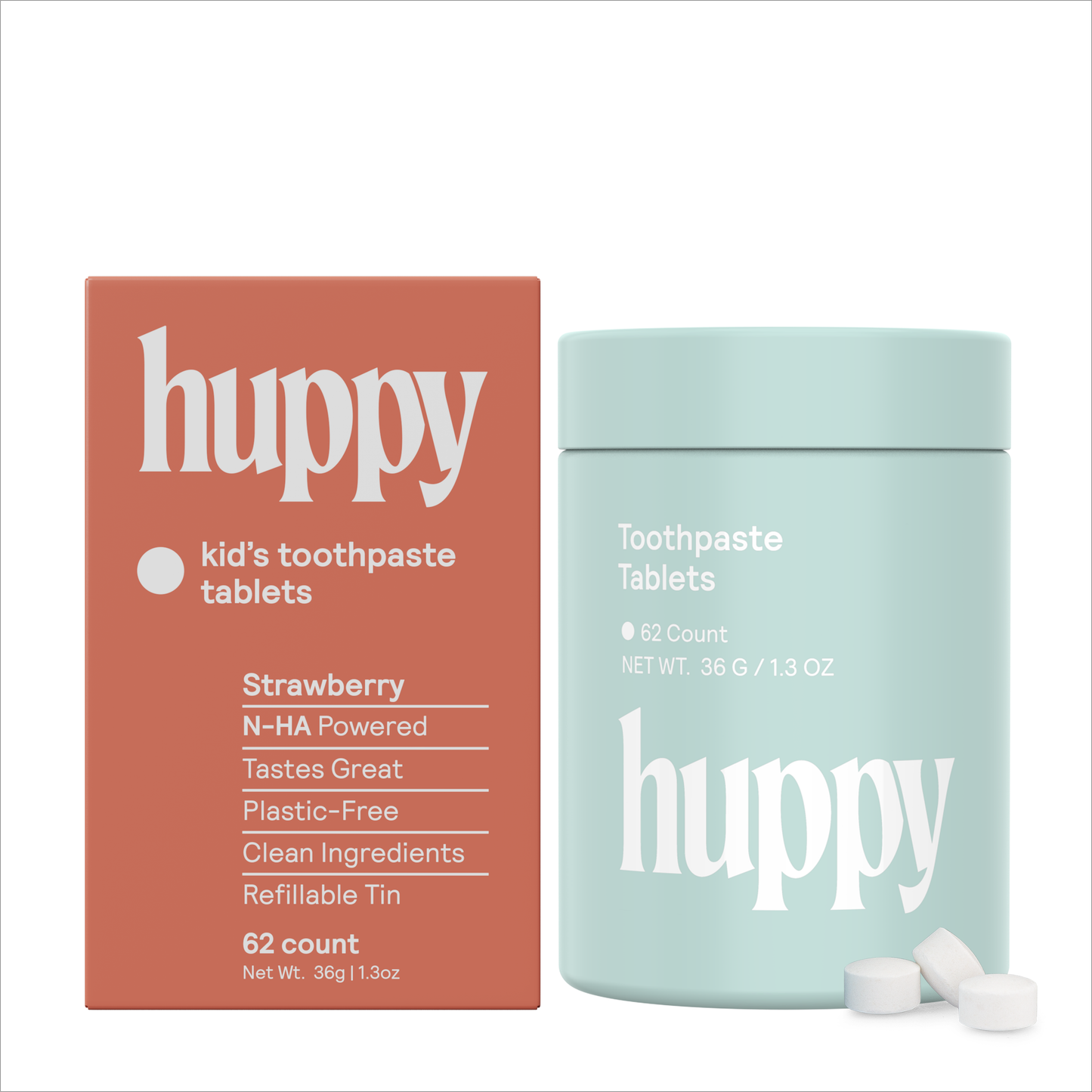 Huppy Toothpaste Tablets & Container - Strawberry
