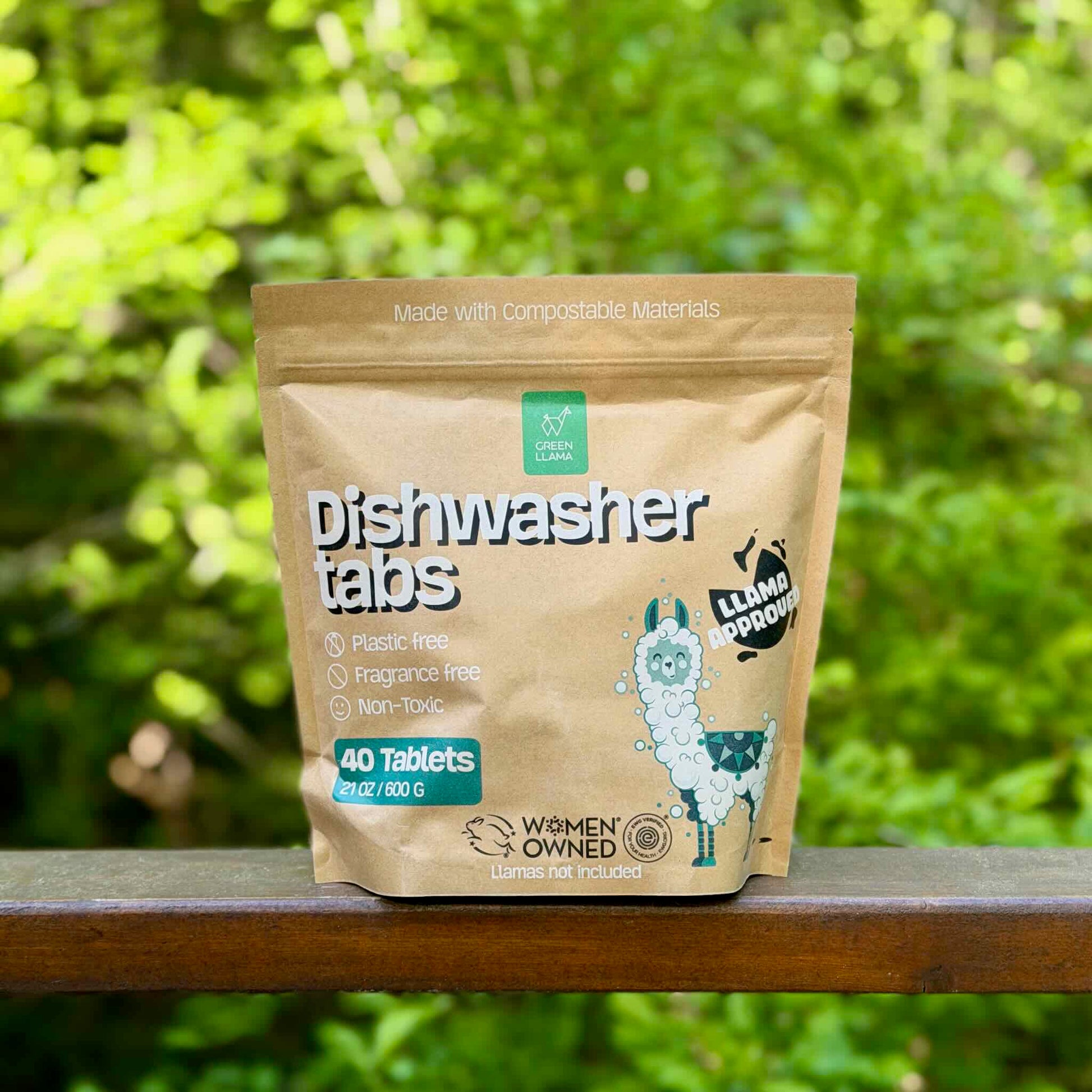 Green Llama plastic-free dishwasher tablets package, 40 count
